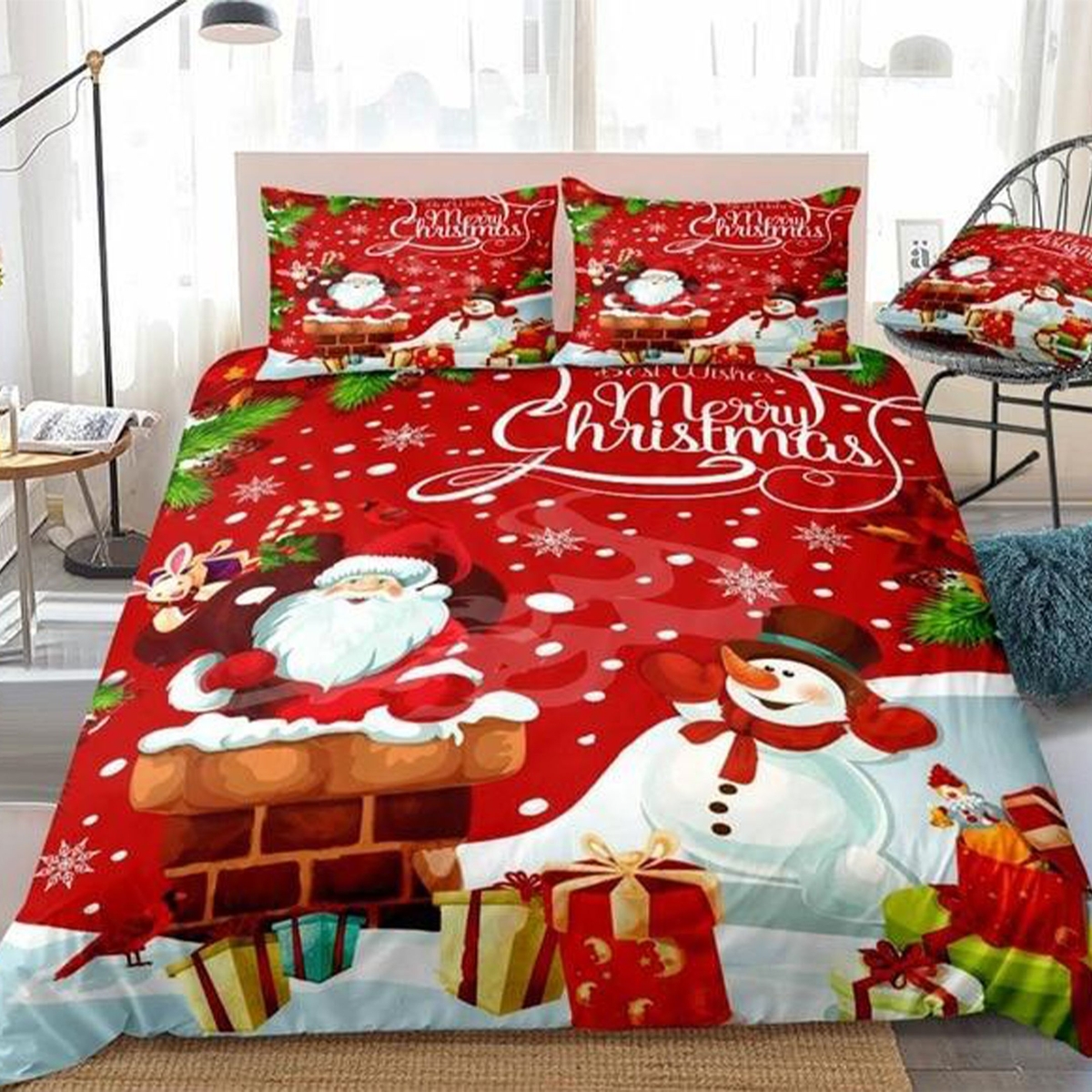 Santa Claus Snowman Best Wishes Merry Christmas Bed Sheets Spread Duvet Cover Bedding Set Perfect Gifts For Santa Claus Lover Gifts For Birthday Christmas Thanksgiving - Unique Anime Apparel for Fans