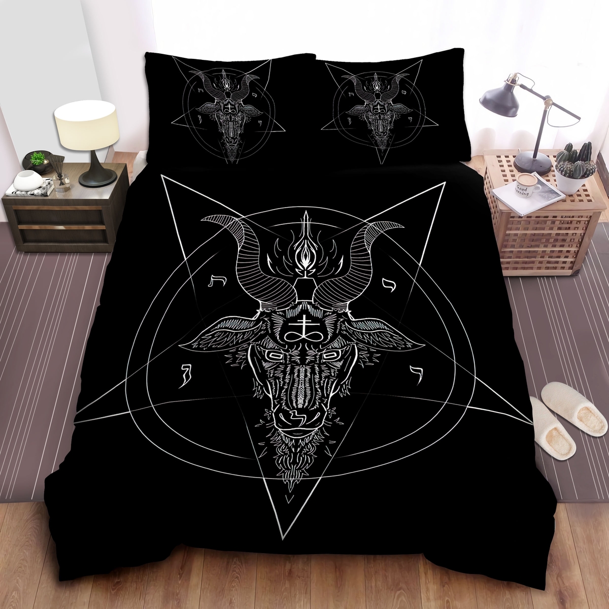 Satan Head In Reversed Star Symbol Bed Sheets Spread Comforter Duvet Cover Bedding Set - Unique Anime Apparel for Fans