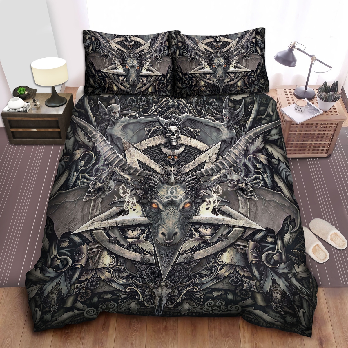 Satan Sculpture Artwork Bed Sheets Spread Comforter Duvet Cover Bedding Set - Unique Anime Apparel for Fans