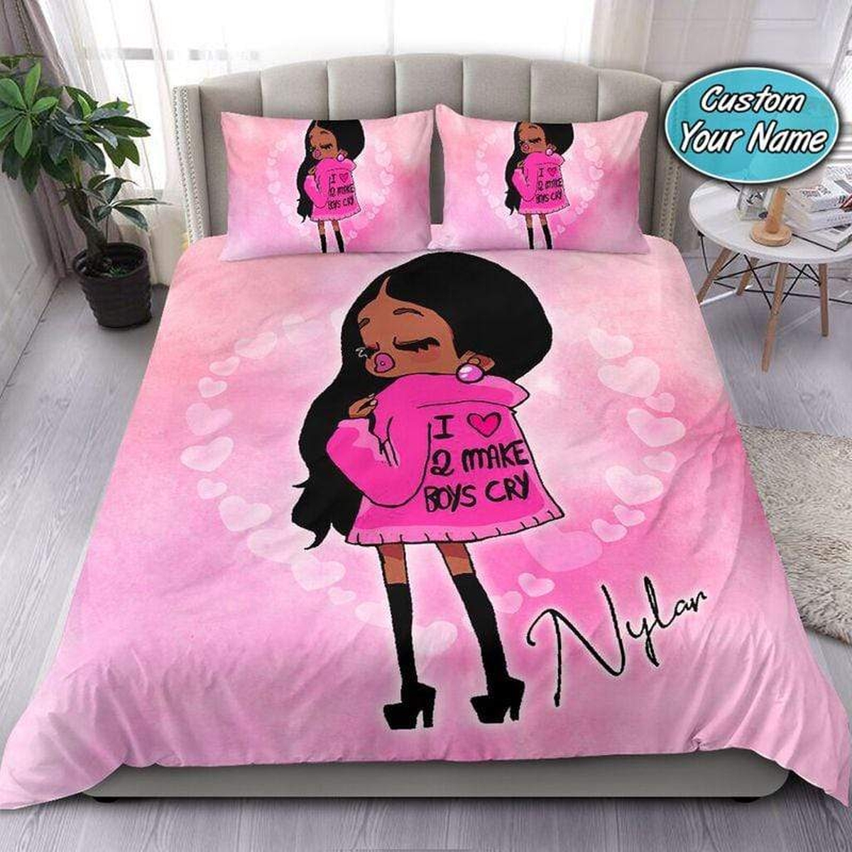 Savage Black Girl Love 2 Make Boys Cry Custom Name Duvet Cover Bedding Set - Unique Anime Apparel for Fans