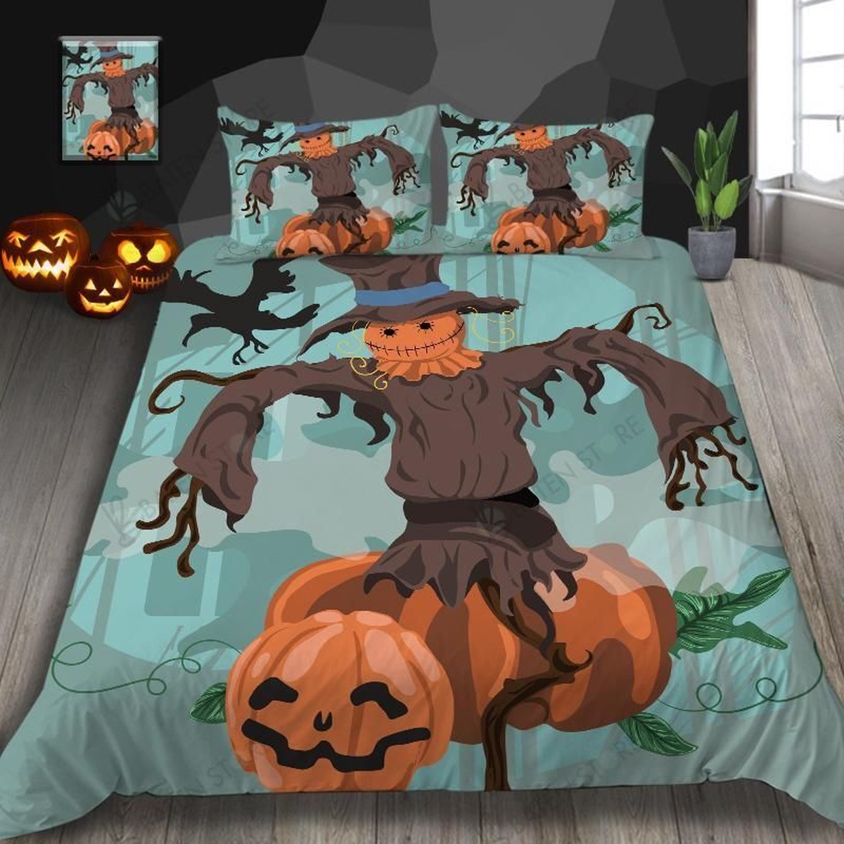 Scarecrow Pumpkin Bed Sheets Duvet Cover Bedding Set Great Gifts For Birthday Christmas Thanksgiving - Unique Anime Apparel for Fans