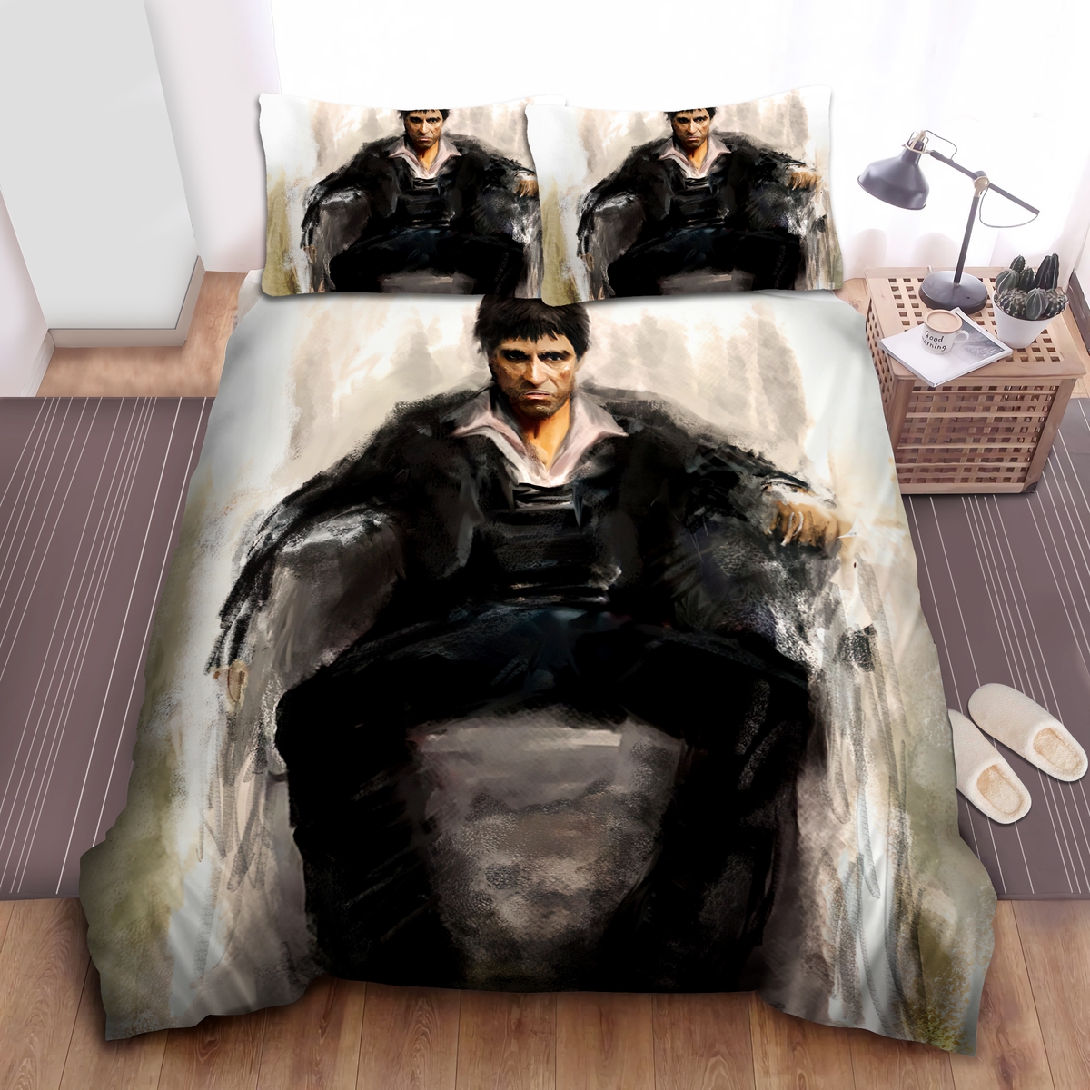 Scarface Tony Montana Art Painting Bed Sheets Spread Duvet Cover Bedding Set - Unique Anime Apparel for Fans