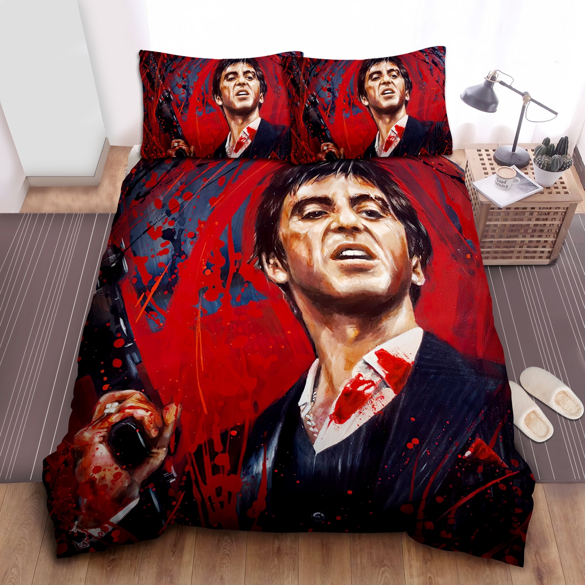 Scarface Tony Montana Bloody Art Painting Bed Sheets Spread Duvet Cover Bedding Set - Unique Anime Apparel for Fans