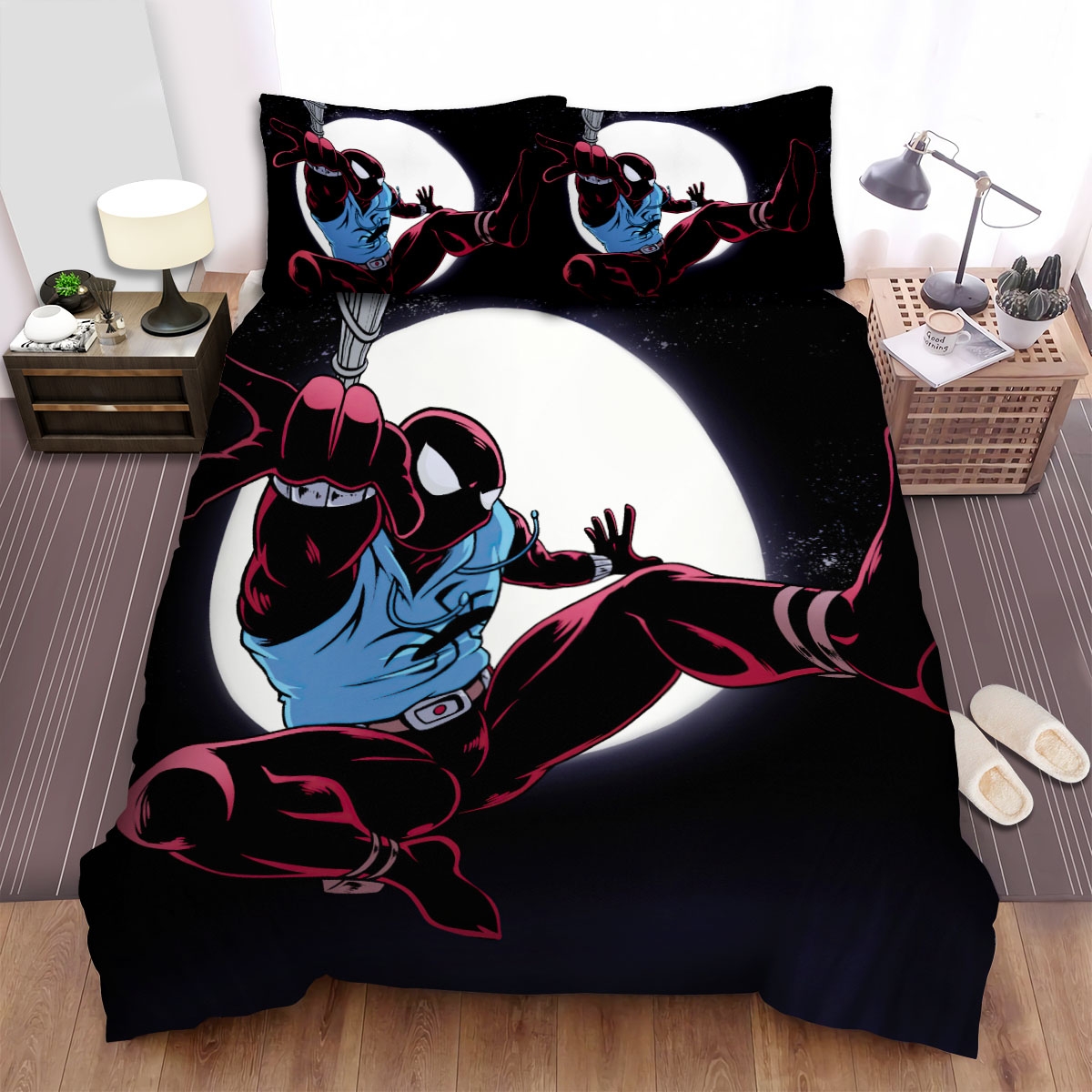 Scarlet Spider Shooting Web Full Moon Bed Sheets Spread Comforter Duvet Cover Bedding Set - Unique Anime Apparel for Fans