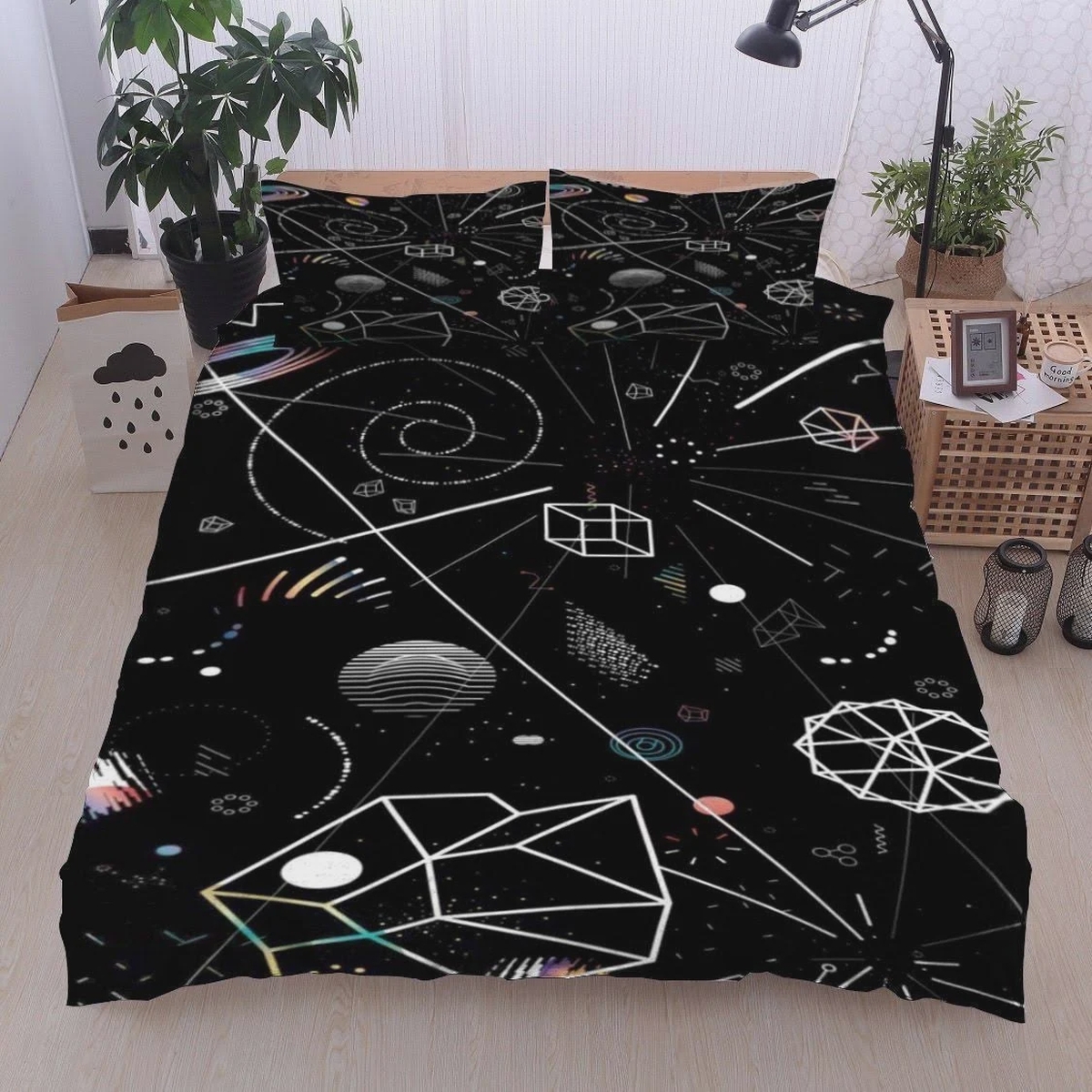 Science Black Pattern Bed Sheets Spread Duvet Cover Bedding Set - Unique Anime Apparel for Fans