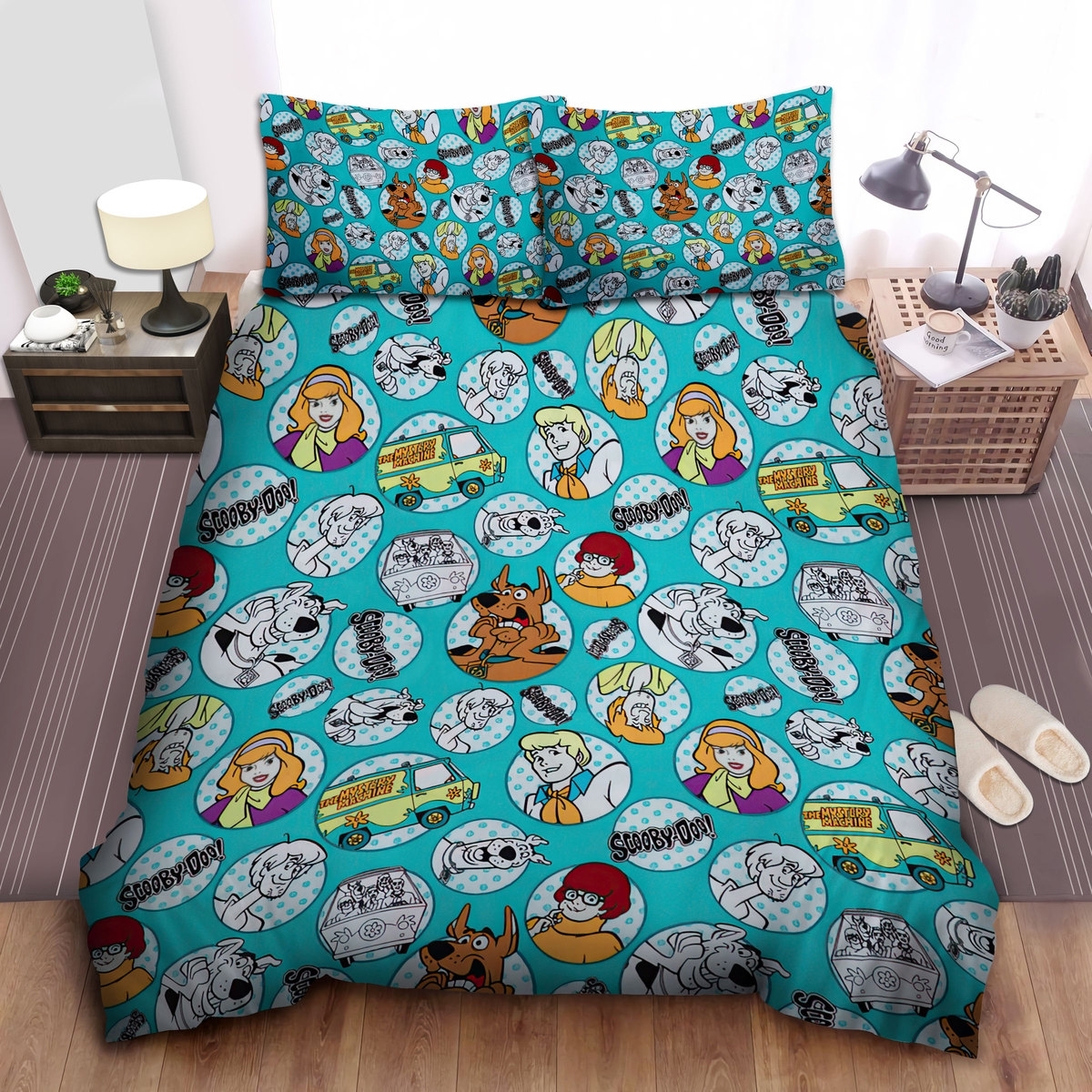Scooby Doo Movies Circle Frames Bed Sheets Spread Duvet Cover Bedding Set - Unique Anime Apparel for Fans
