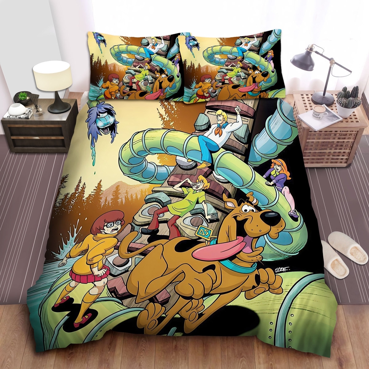 Scooby Doo Movies Fighting The Snake Snacks Bed Sheets Spread Duvet Cover Bedding Set - Unique Anime Apparel for Fans