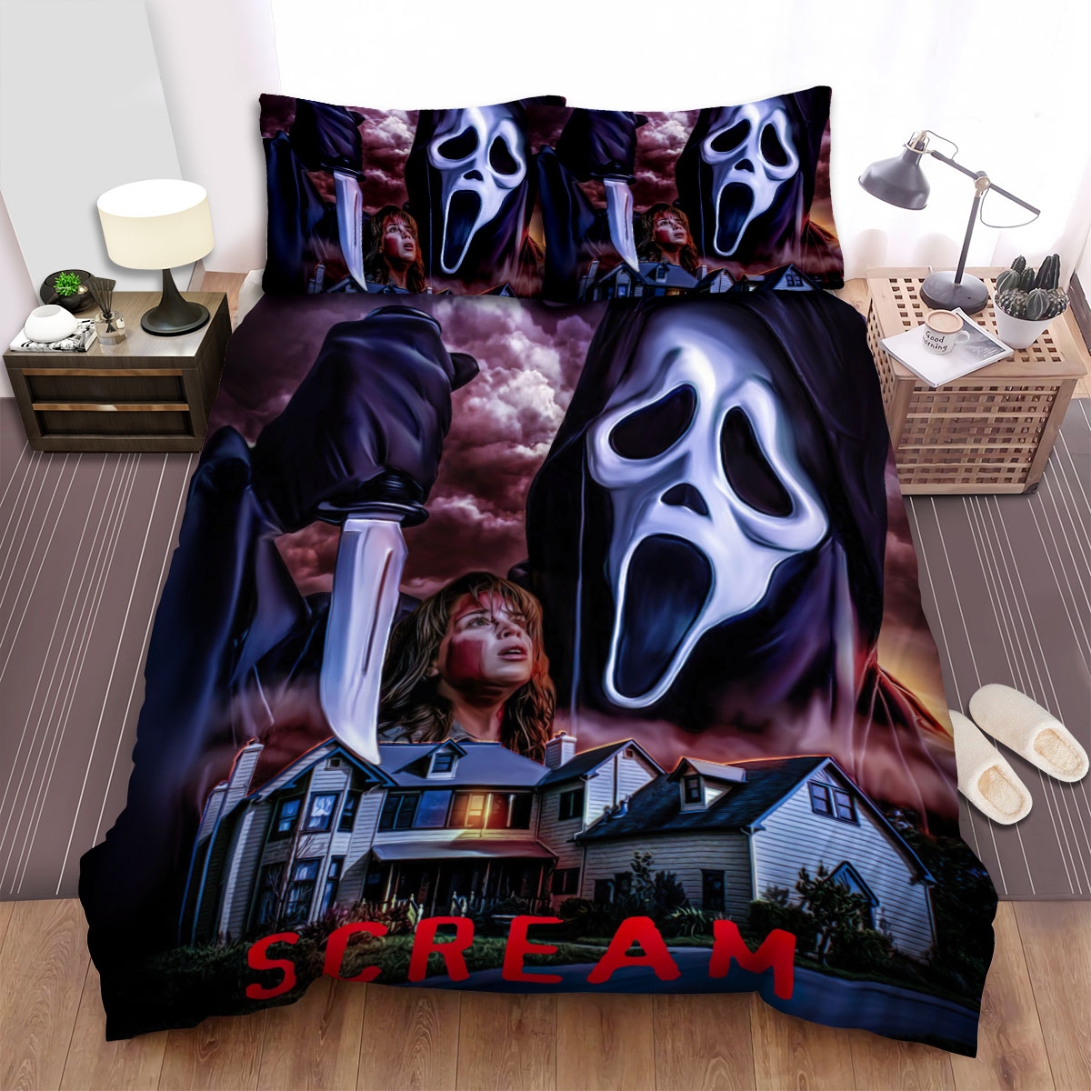 Scream Scared Bed Sheets Spread Comforter Duvet Cover Bedding Set - Unique Anime Apparel for Fans