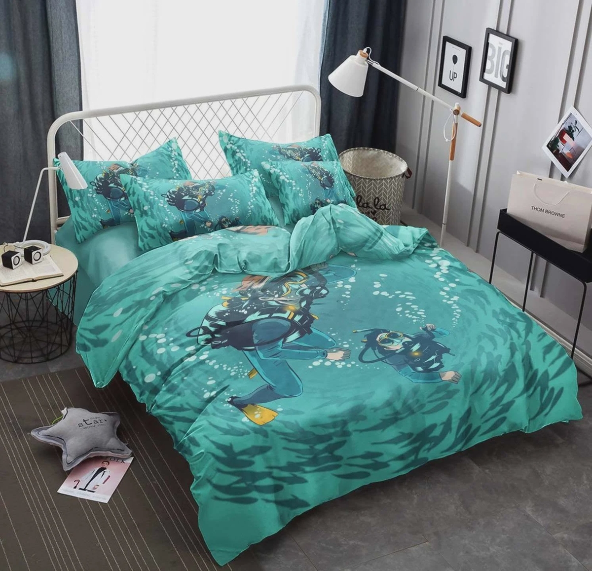 Scuba Diving Blue Sea Pattern Bed Sheets Spread Duvet Cover Bedding Set - Unique Anime Apparel for Fans