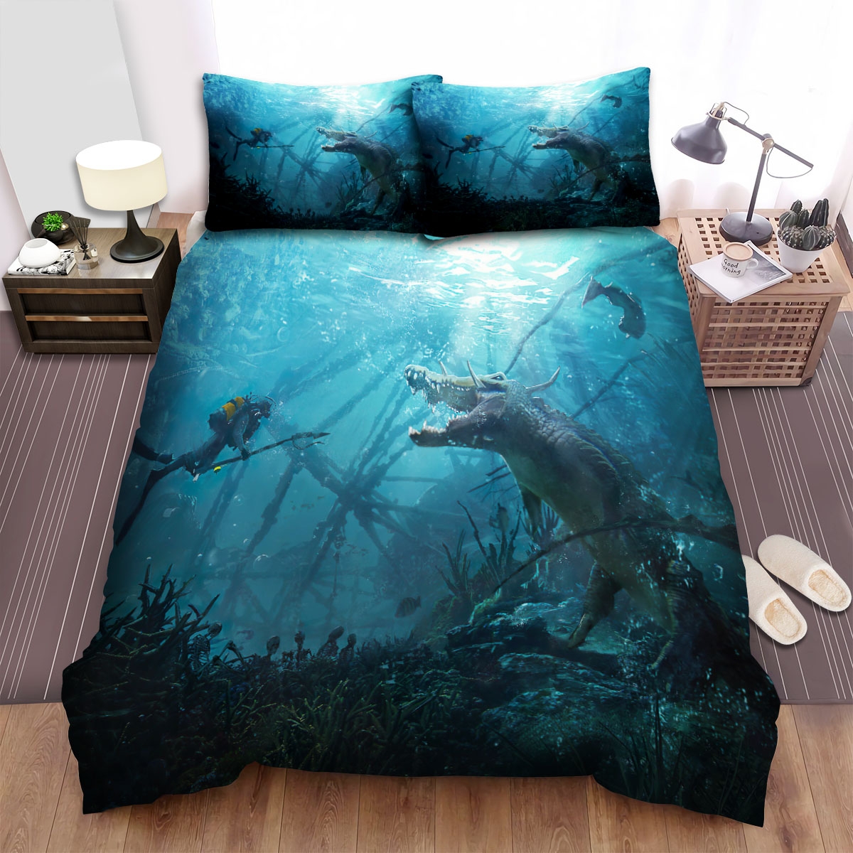 Sea Monster Ancient Crocodile Bed Sheets Spread Duvet Cover Bedding Set - Unique Anime Apparel for Fans