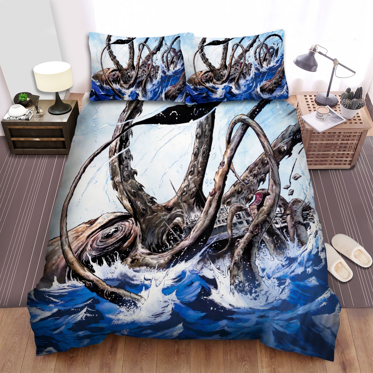 Sea Monster Giant Squid Bed Sheets Spread Duvet Cover Bedding Set - Unique Anime Apparel for Fans