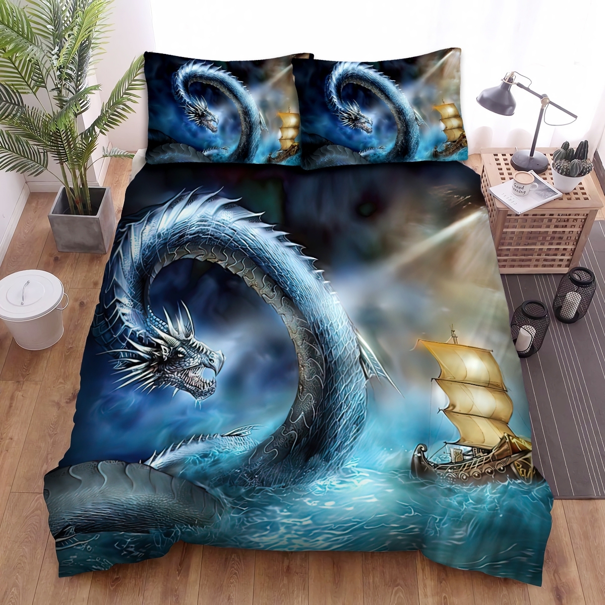 Sea Monster Meeting Sea Legend Art Bed Sheets Spread Duvet Cover Bedding Set - Unique Anime Apparel for Fans