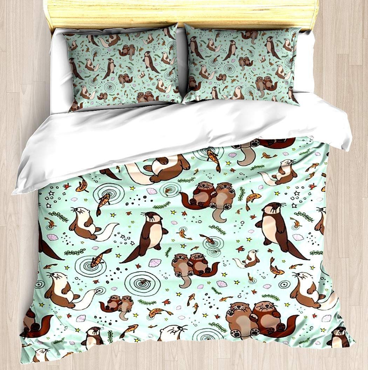 Sea Otters On The Water Bed Sheets Spread Comforter Duvet Cover Bedding Set - Unique Anime Apparel for Fans