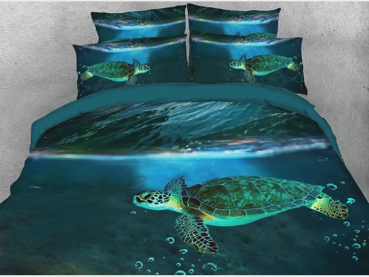 Sea Turtle and Dark Blue Sea Soft Warm Bed Sheets Spread Duvet Cover Bedding Set - Unique Anime Apparel for Fans