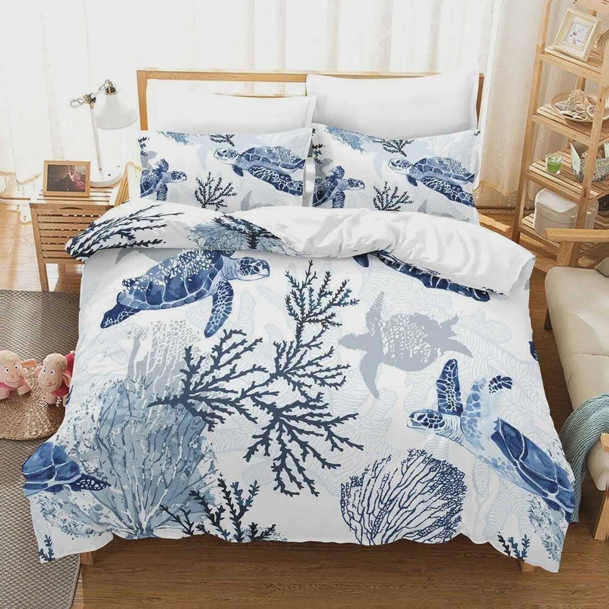 Sea Turtle In The Ocean Bed Sheets Spread Duvet Cover Bedding Set - Unique Anime Apparel for Fans