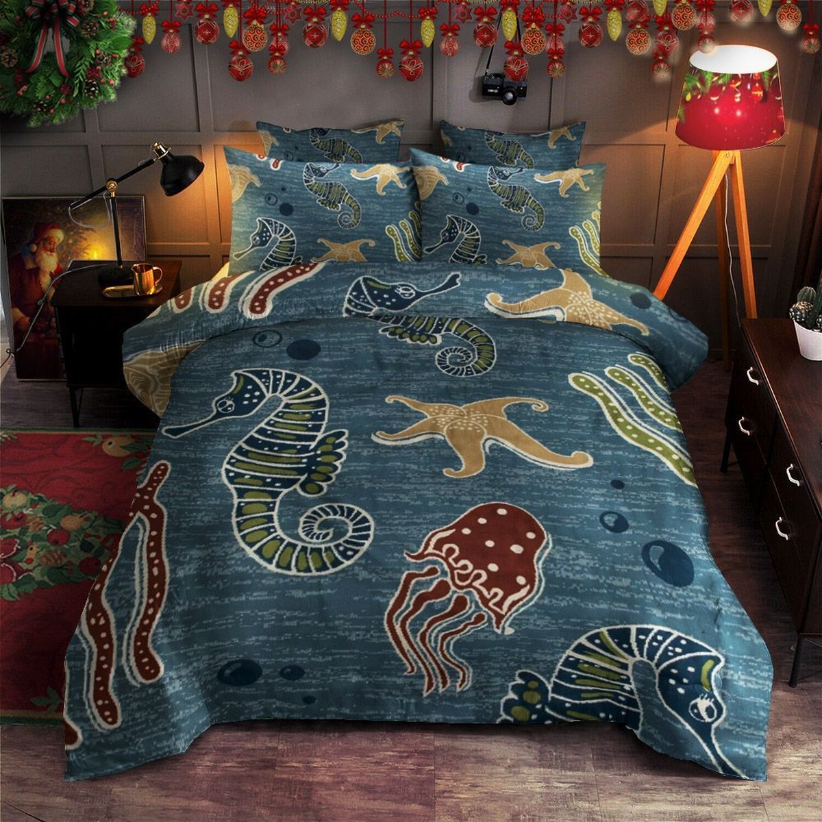 Sealife Seahorse Jellyfish Bed Sheets Spread Comforter Duvet Cover Bedding Set Perfect Gifts For Sealife Lover Gifts For Birthday Christmas Thanksgiving - Unique Anime Apparel for Fans
