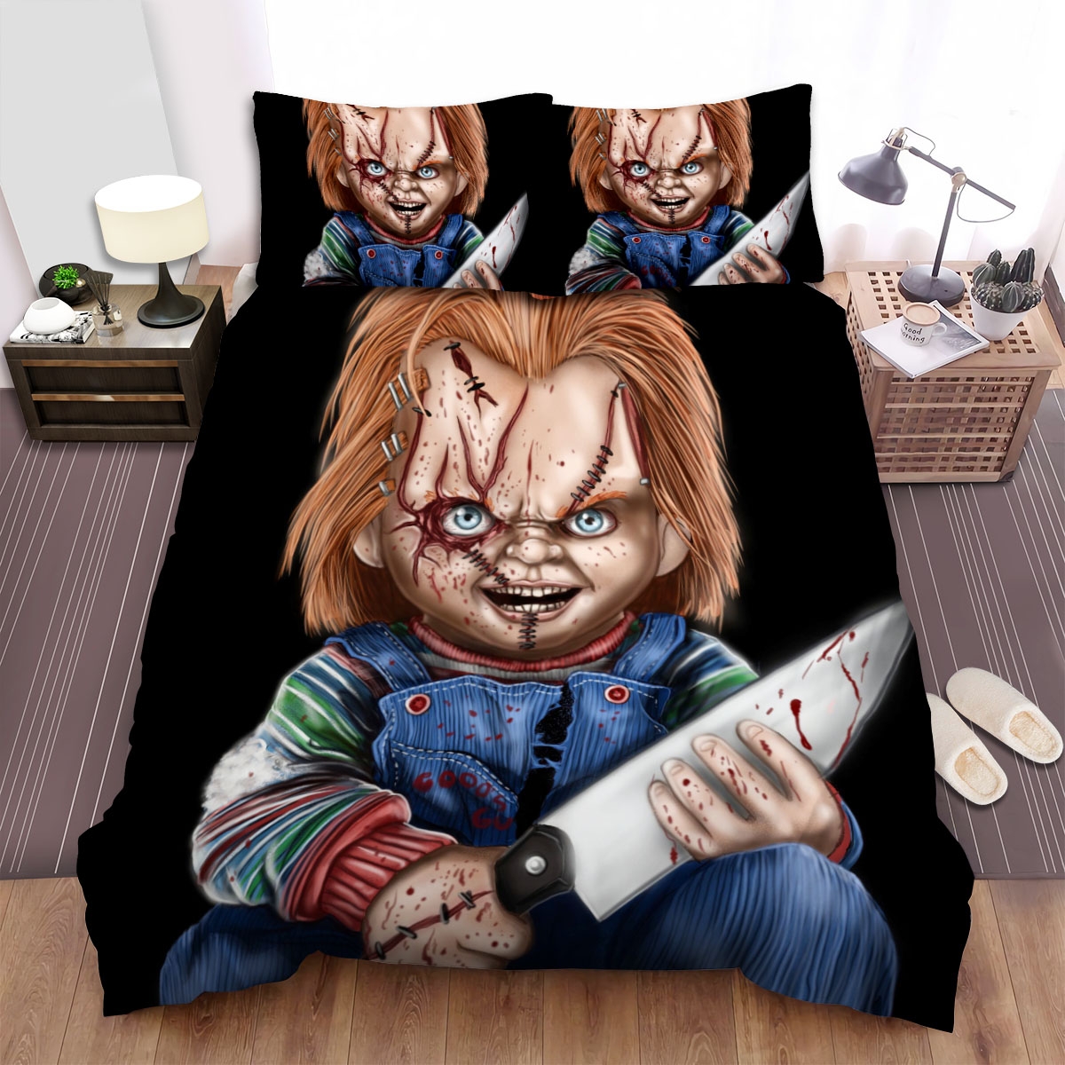 Seed Of Chucky Holding A Knife Bed Sheets Spread Duvet Cover Bedding Set - Unique Anime Apparel for Fans