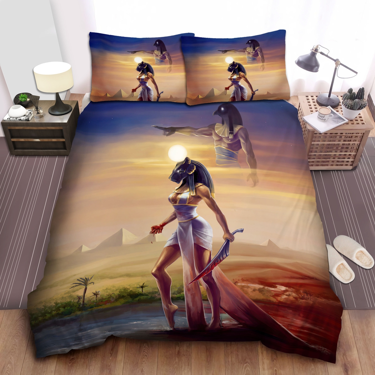 Sekhmet Following Horus Bed Sheets Spread Duvet Cover Bedding Set - Unique Anime Apparel for Fans
