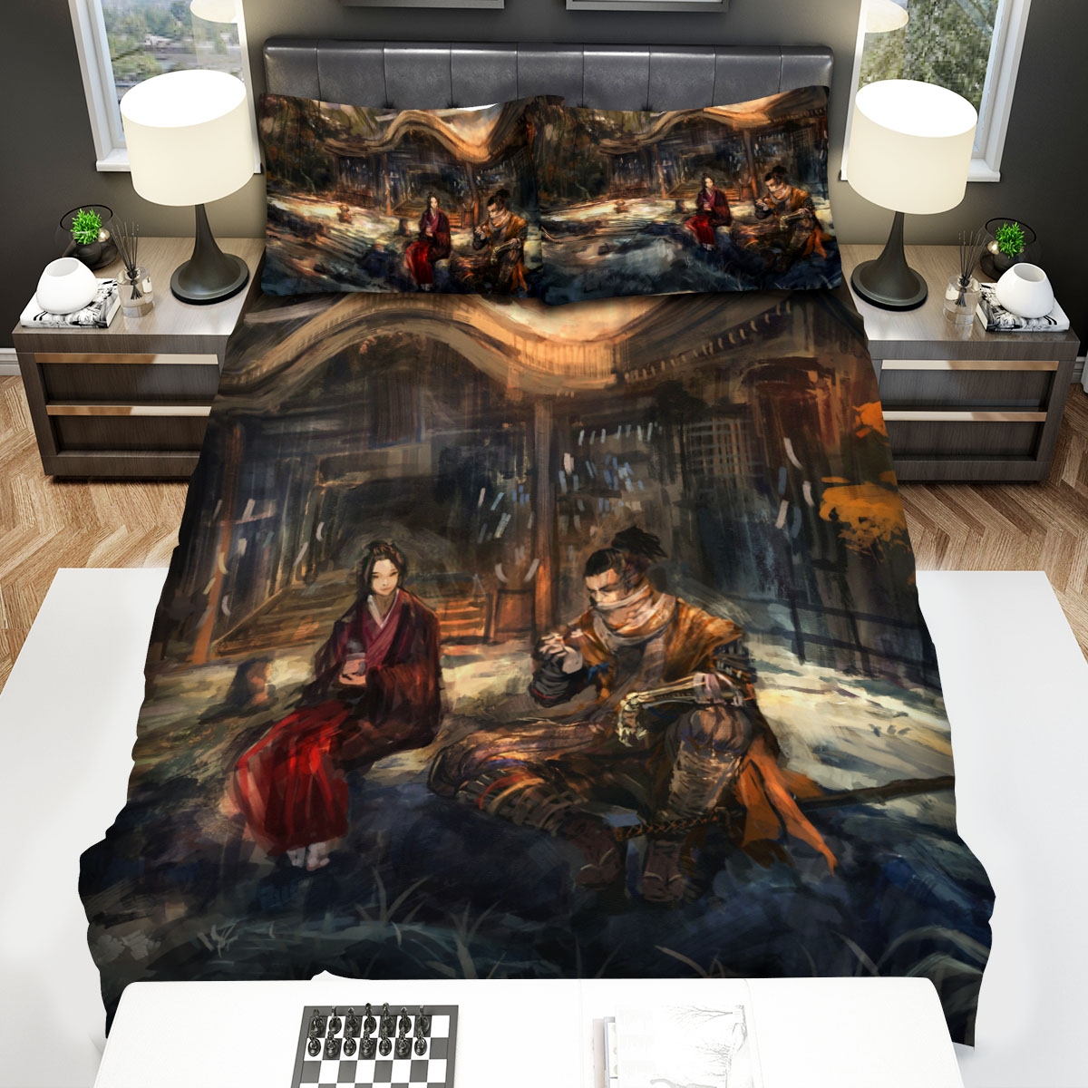 Sekiro Shadows Die Twice Wolf & Lady Emma Peaceful Art Painting Bed Sheets Spread Duvet Cover Bedding Set - Unique Anime Apparel for Fans