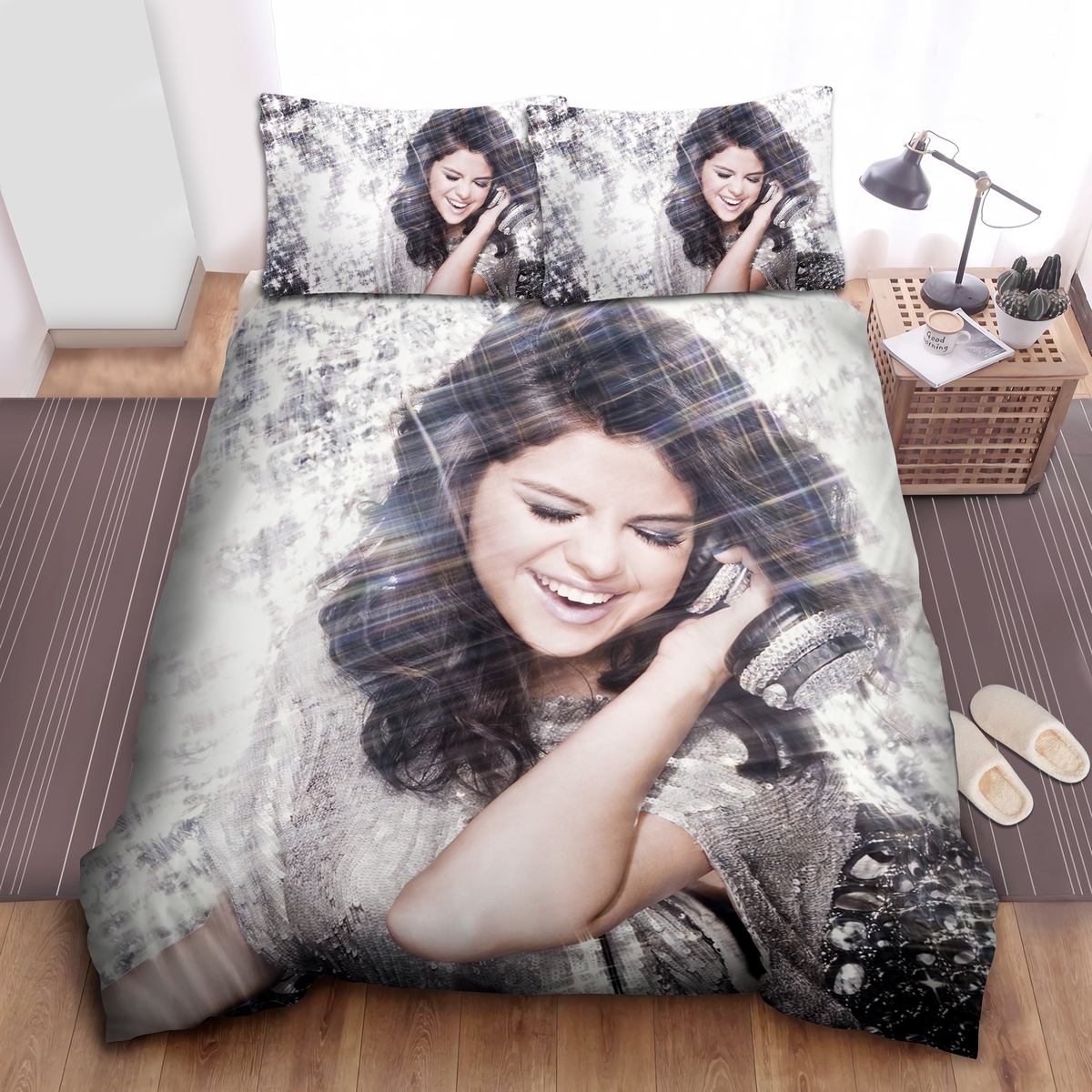 Selena Gomez Singing In Sparkle Space Bed Sheets Spread Duvet Cover Bedding Set - Unique Anime Apparel for Fans