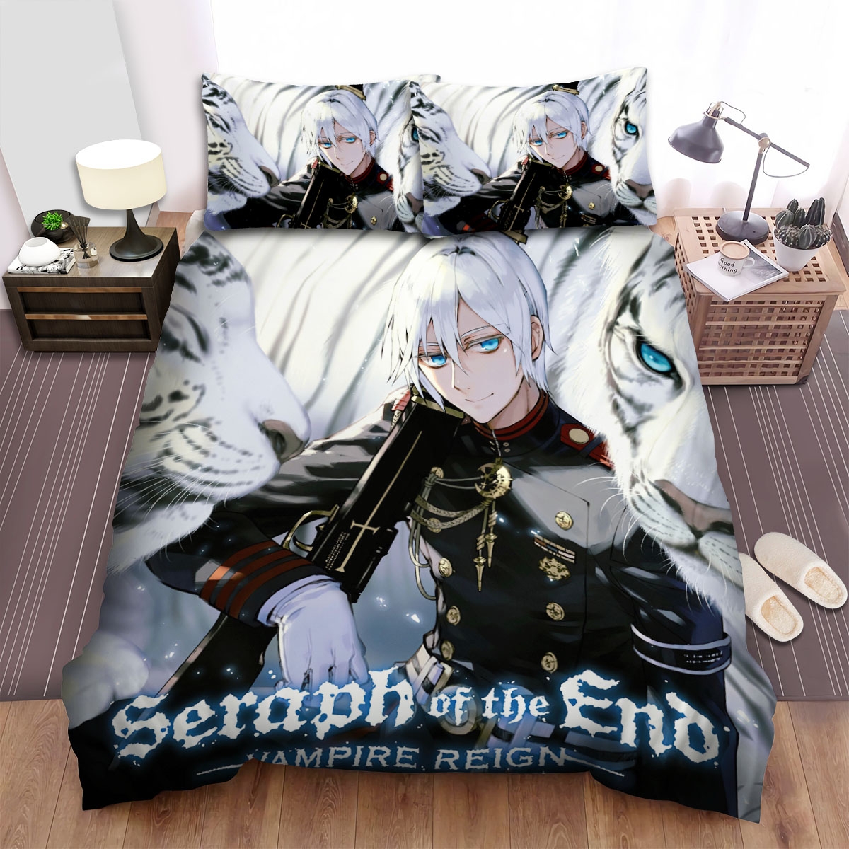 Seraph Of The End Vampire Reign Hiragi Shinya & White Tigers Bed Sheets Spread Duvet Cover Bedding Set - Unique Anime Apparel for Fans