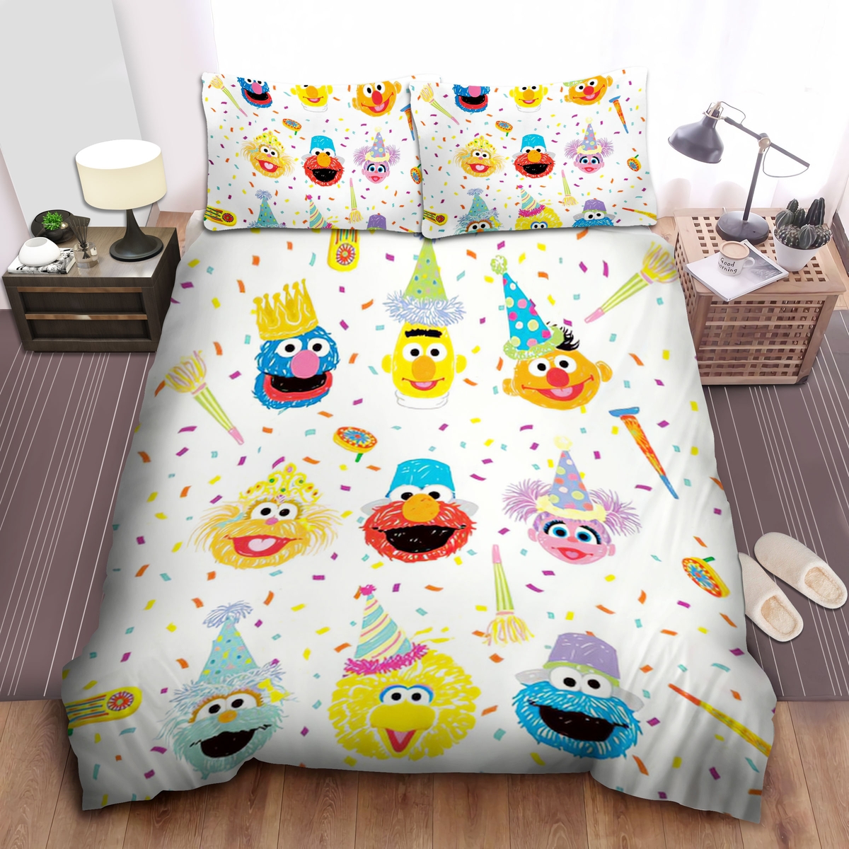 Sesame Street Party Time Bed Sheets Spread Duvet Cover Bedding Set - Unique Anime Apparel for Fans