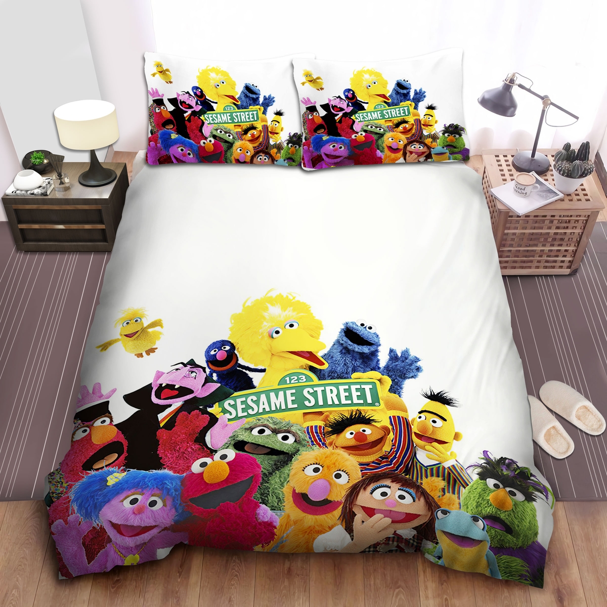 Sesame Street The Count Beside Grover Bed Sheets Spread Duvet Cover Bedding Set - Unique Anime Apparel for Fans
