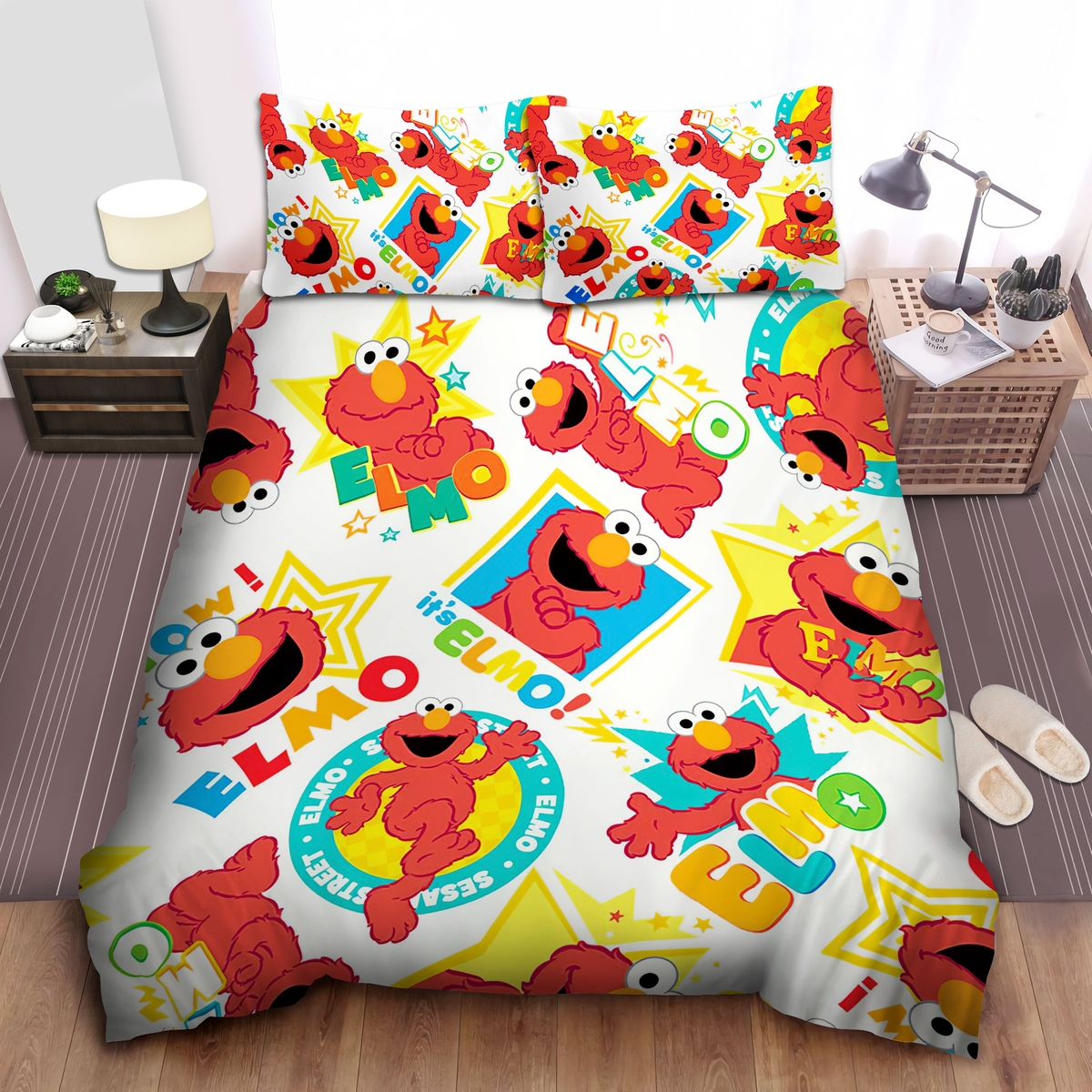 Sesame Street, Wow Elmo It's Elmo Bed Sheets Spread Comforter Duvet Cover Bedding Set - Unique Anime Apparel for Fans