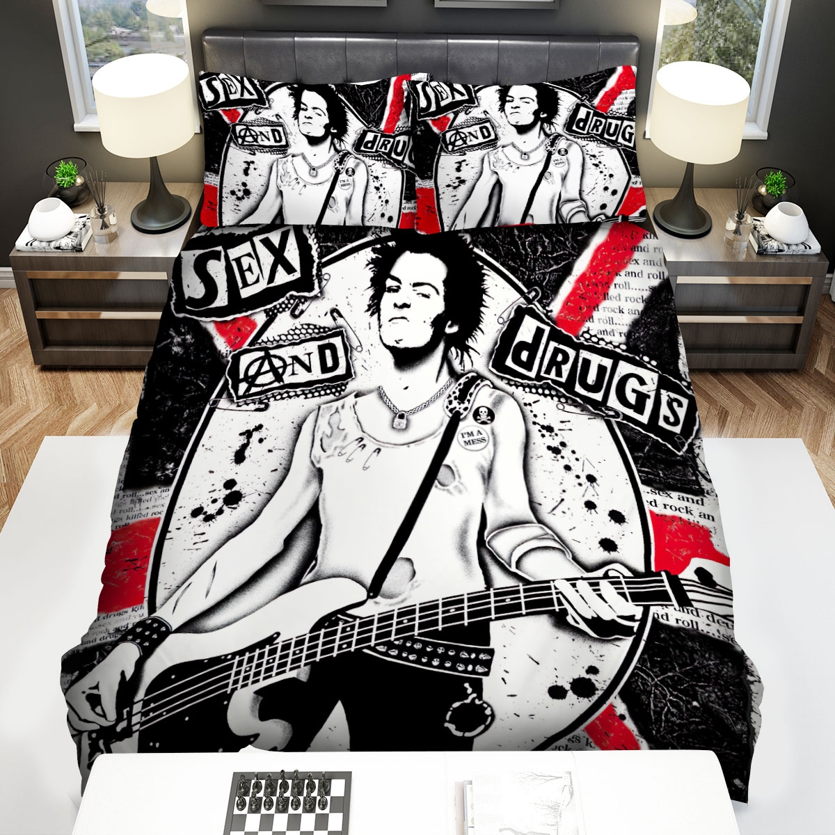 Sex Pistols Sid Vicious Sex & Drug Kill Rock And Roll Bed Sheets Spread Duvet Cover Bedding Set - Unique Anime Apparel for Fans
