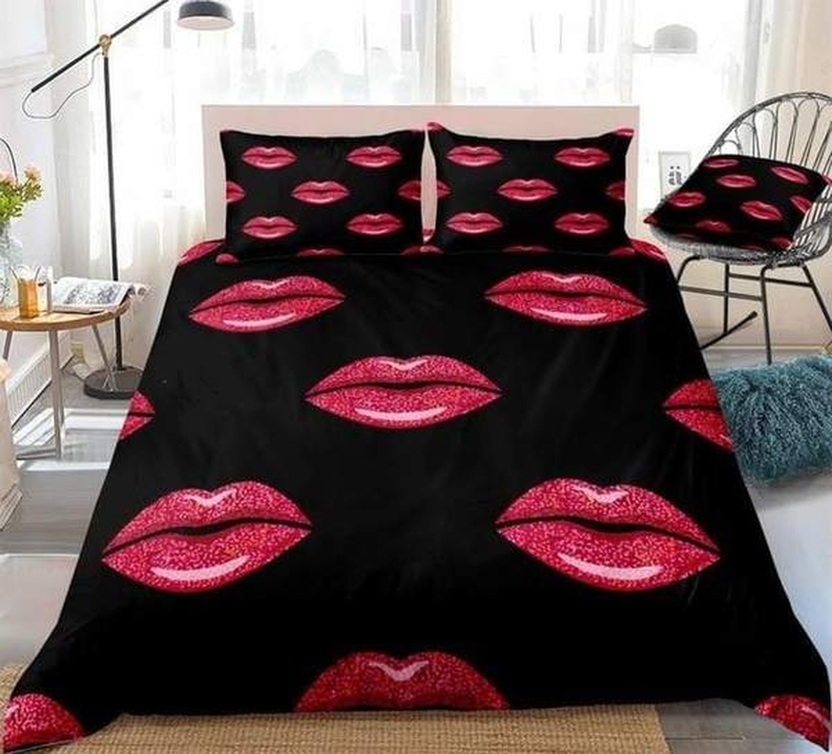 Sexy Red Lips Collection Bed Sheets Spread Duvet Cover Bedding Set - Unique Anime Apparel for Fans