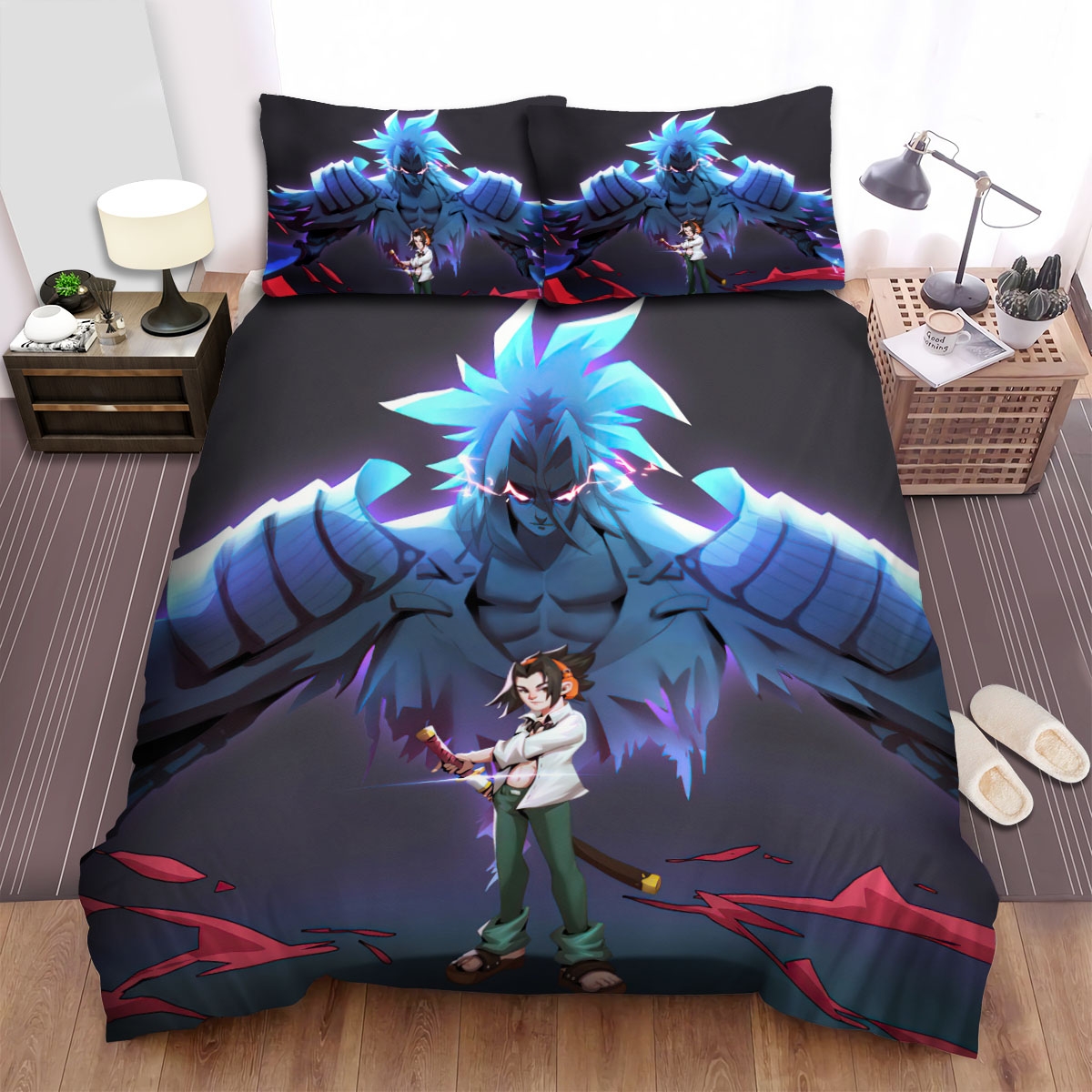 Shaman King Asakura Yoh & Amidamaru 3d Illustration Bed Sheets Spread Duvet Cover Bedding Set - Unique Anime Apparel for Fans