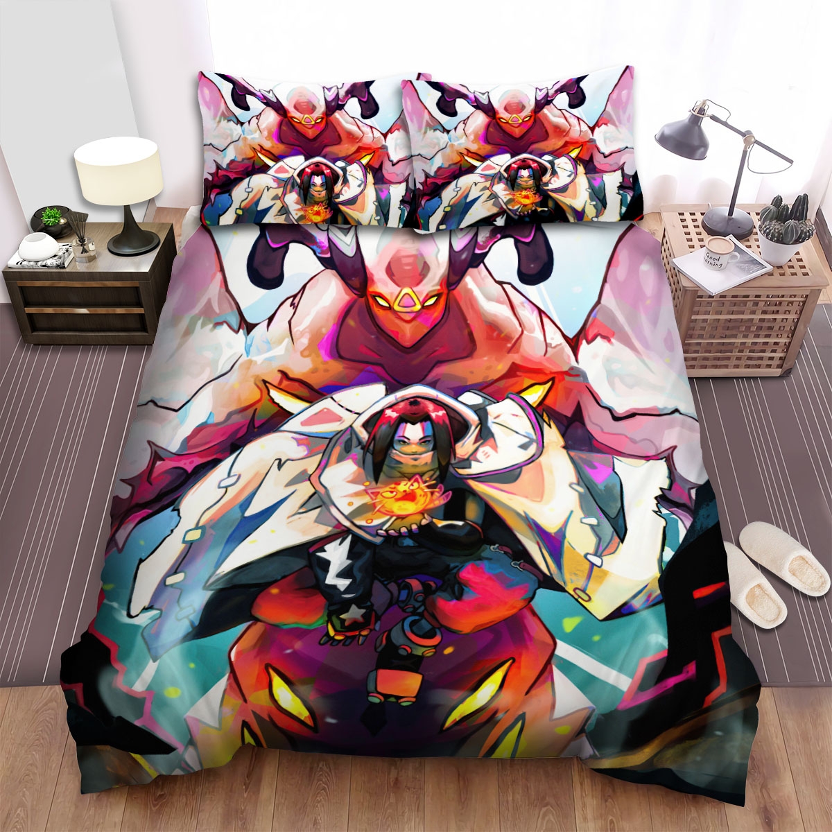 Shaman King Spirit Of Fire Art Painting Bed Sheets Spread Duvet Cover Bedding Set - Unique Anime Apparel for Fans