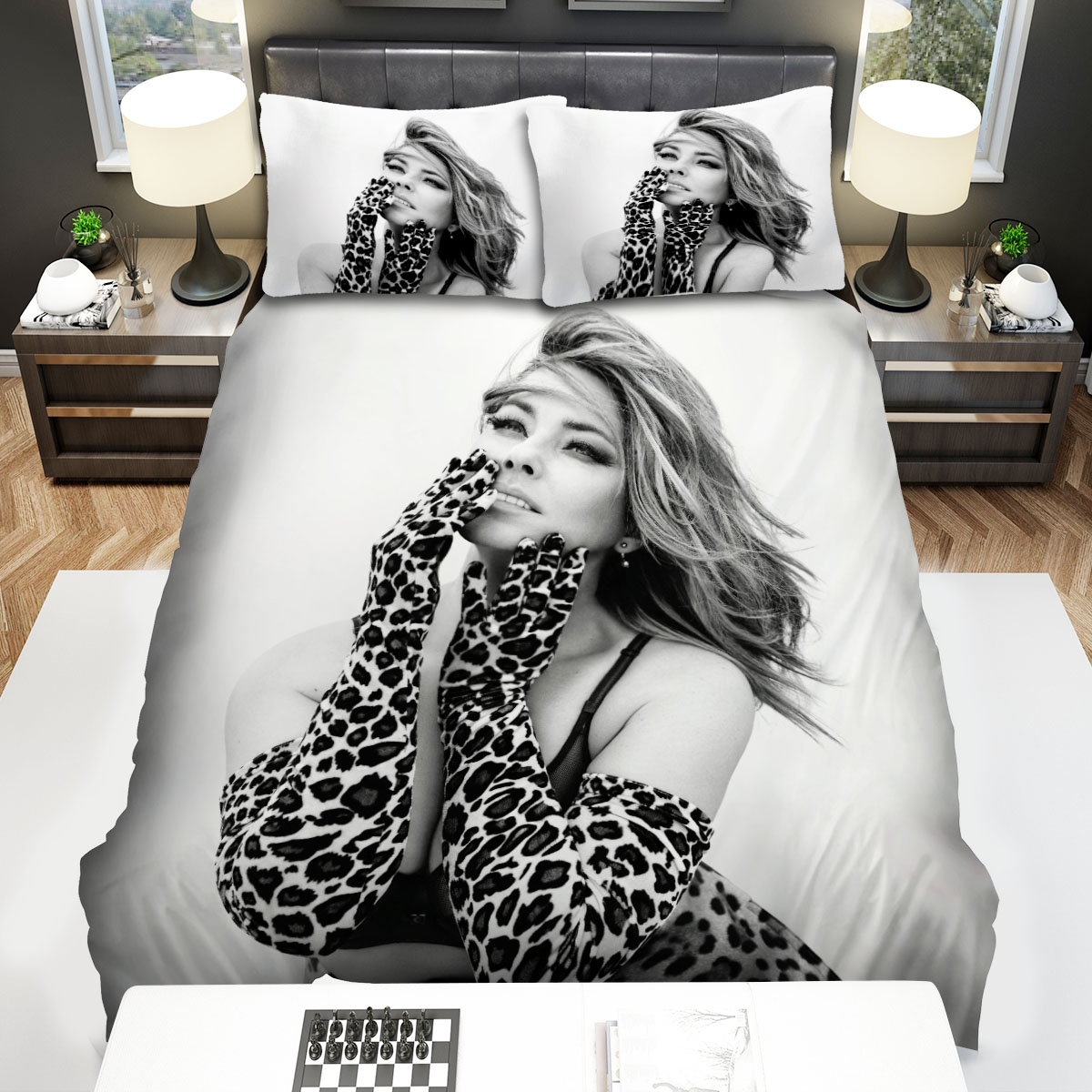 Shania Twain Black And White Bed Sheets Spread Comforter Duvet Cover Bedding Set - Unique Anime Apparel for Fans