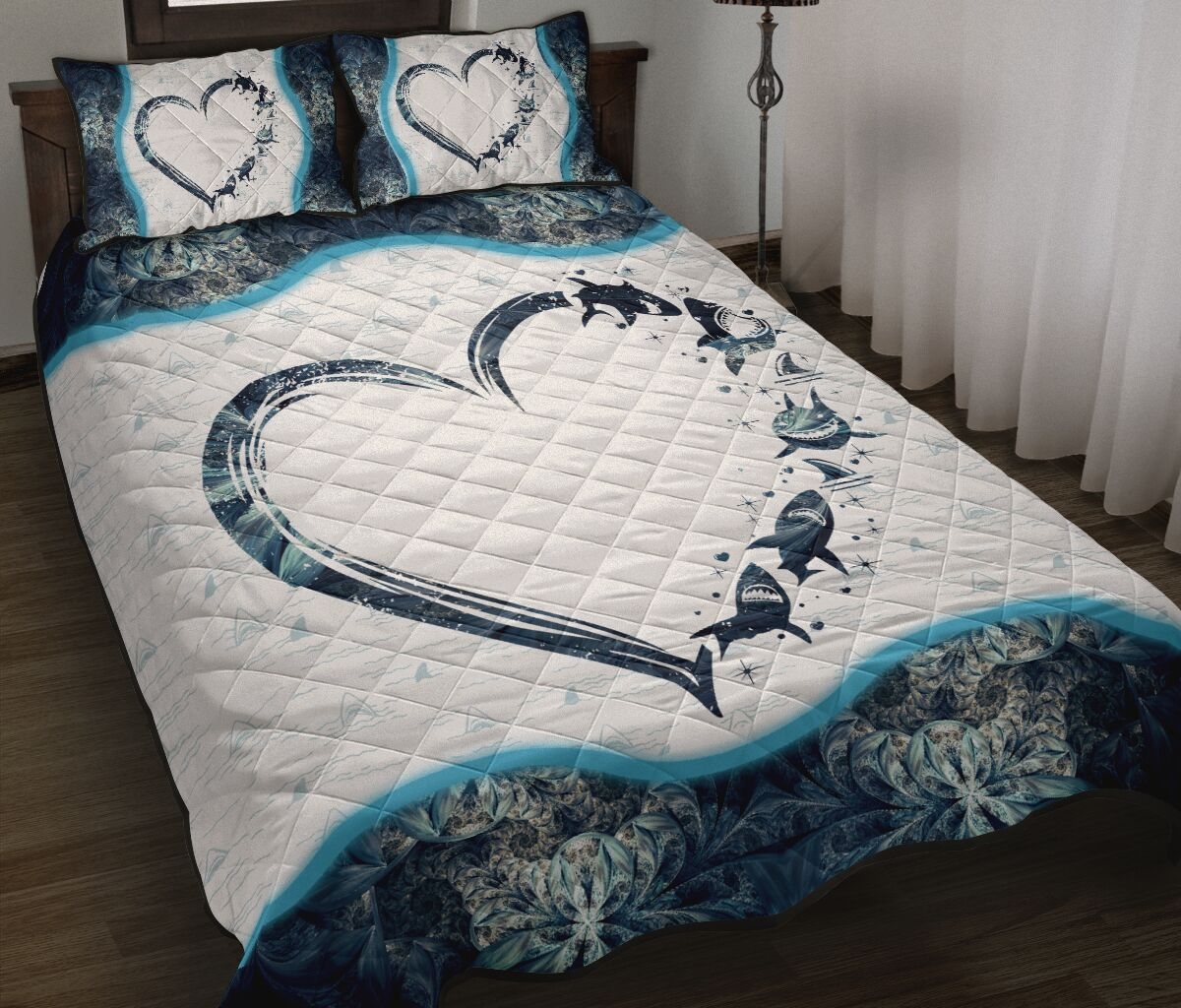 Shark Heart Quilt Bedding Set - Unique Anime Apparel for Fans