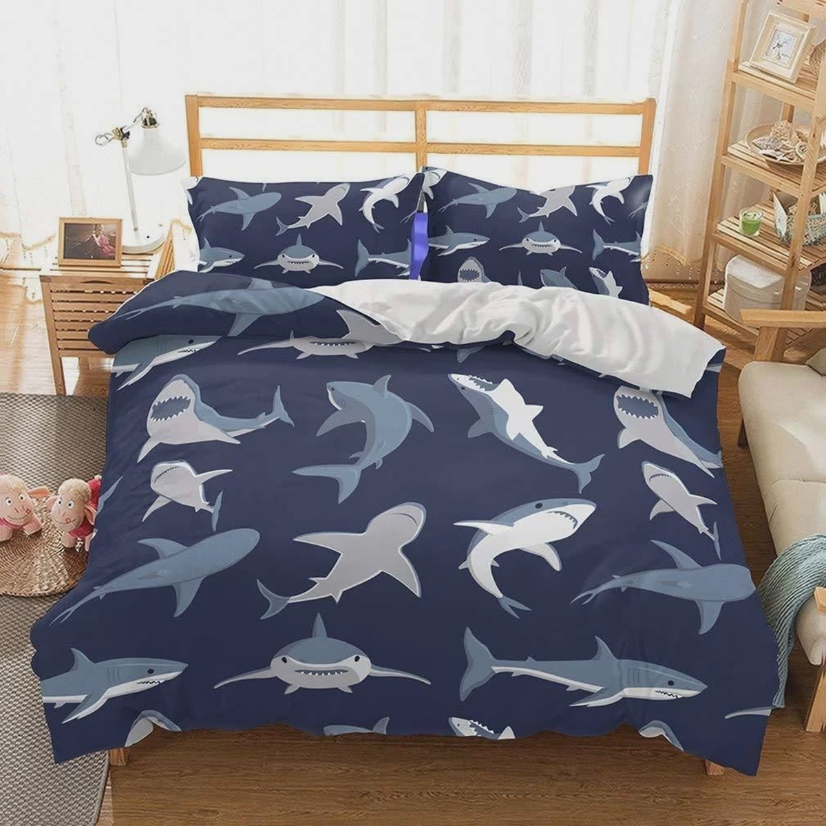 Shark Pattern Bed Sheets Spread Comforter Duvet Cover Bedding Set - Unique Anime Apparel for Fans