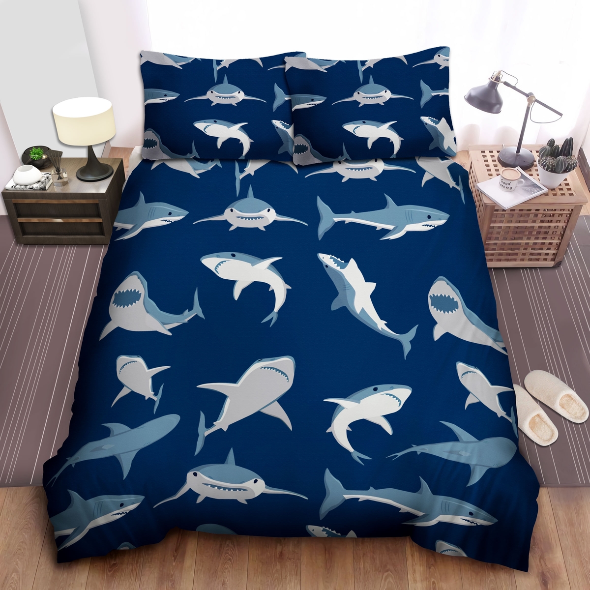 Shark Pattern Bedding Set (Duvet Cover & Pillow Cases) - Unique Anime Apparel for Fans