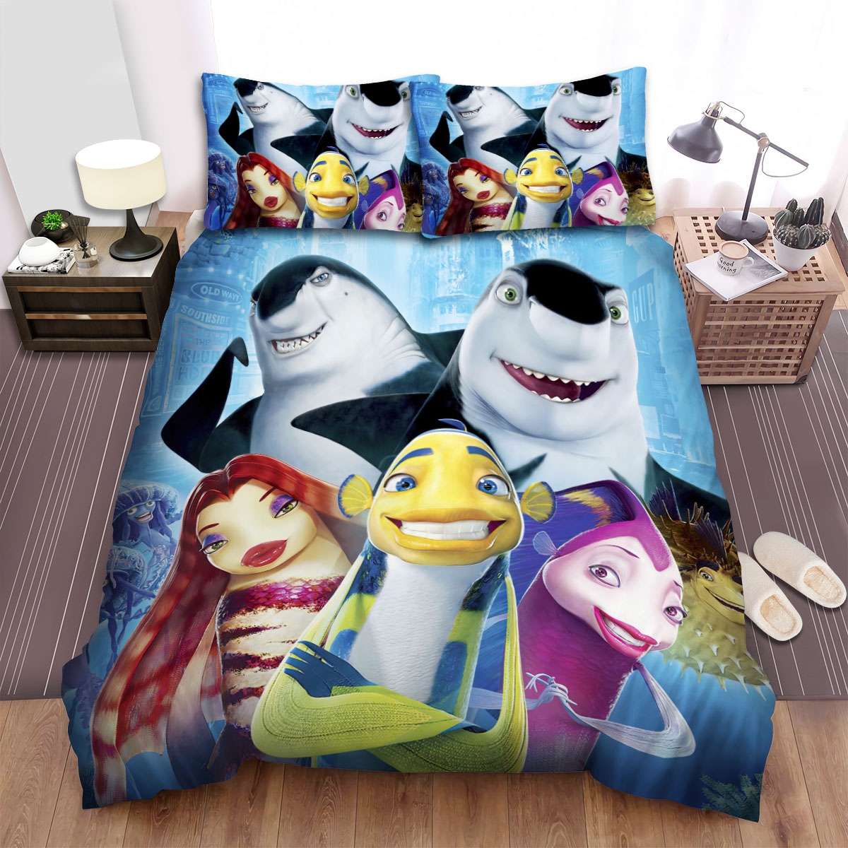 Shark Tale (2004) Movie Poster 2 Bed Sheets Spread Comforter Duvet Cover Bedding Set - Unique Anime Apparel for Fans