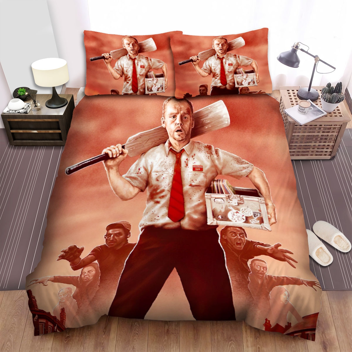 Shaun Of The Dead The Men With Many Dead Surrounding Movie Poster Bed Sheets Spread Duvet Cover Bedding Set - Unique Anime Apparel for Fans