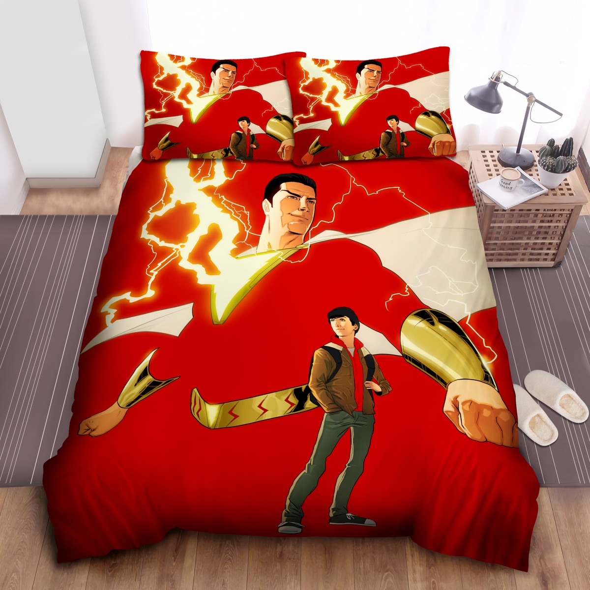 Shazam Red Background Bed Sheets Spread Duvet Cover Bedding Set - Unique Anime Apparel for Fans