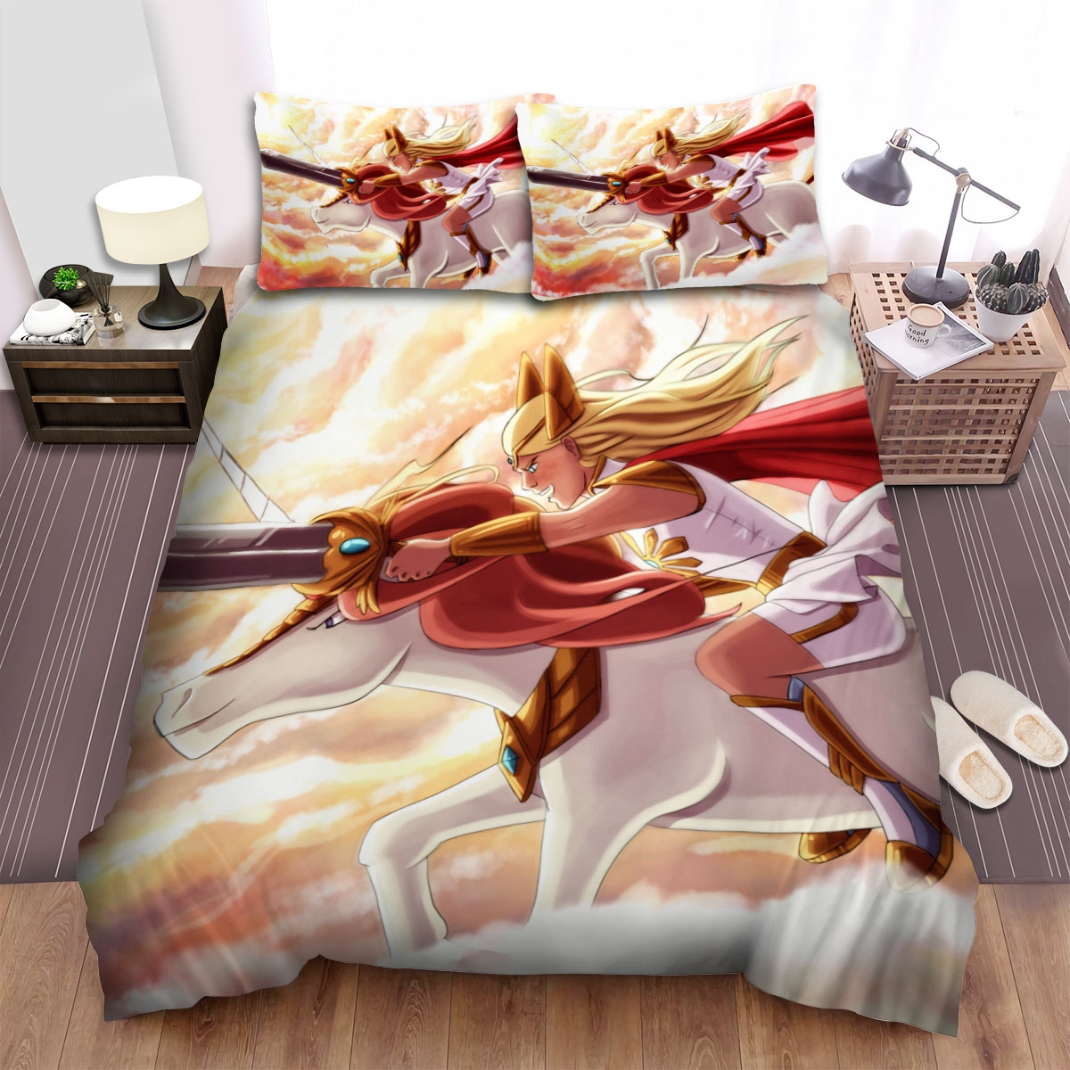 She-Ra And The Princesses Of Power Adora Rides The Unicorn Bed Sheets Spread Duvet Cover Bedding Set - Unique Anime Apparel for Fans