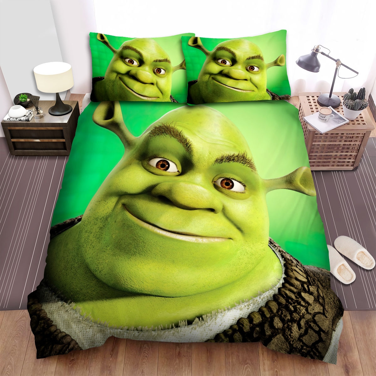 Shrek (2001) Movie Shrek's Face Bed Sheets Spread Comforter Duvet Cover Bedding Set - Unique Anime Apparel for Fans