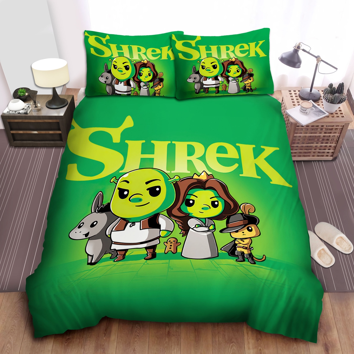 Shrek Cute Drawing Bed Sheets Spread Duvet Cover Bedding Set - Unique Anime Apparel for Fans