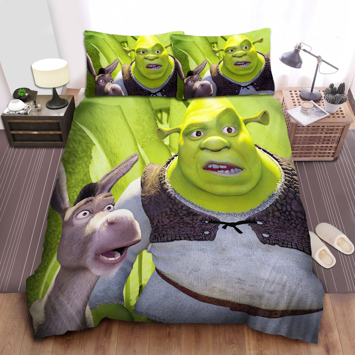 Shrek Donkey And Green Ogre Bed Sheets Spread Duvet Cover Bedding Set - Unique Anime Apparel for Fans