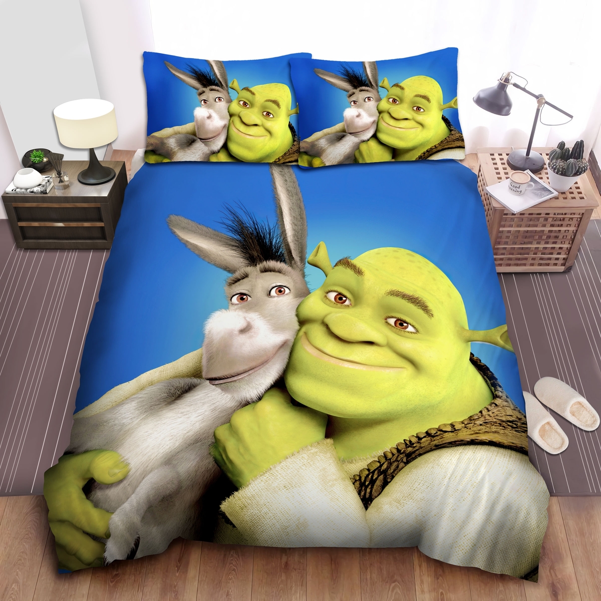 Shrek Donkey And Shrek Bed Sheets Spread Duvet Cover Bedding Set - Unique Anime Apparel for Fans