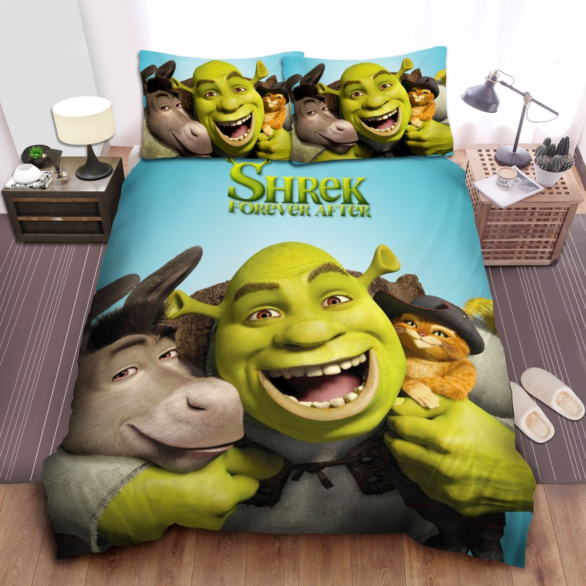 Shrek Laughing With Friends Bed Sheets Spread Duvet Cover Bedding Set - Unique Anime Apparel for Fans