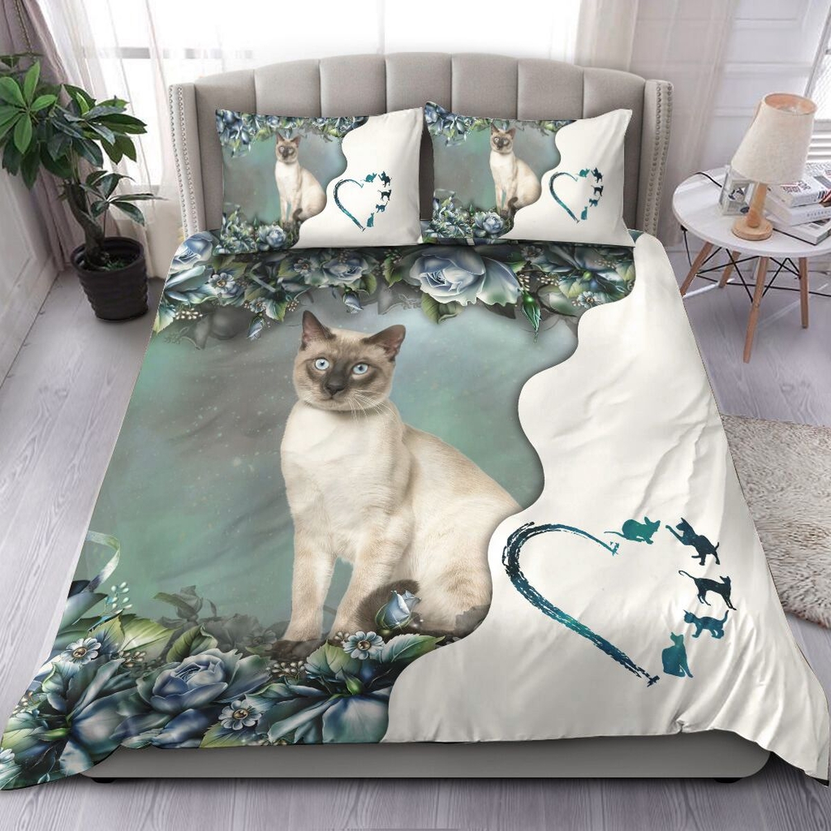 Siamese Cat And Lavender Duvet Cover Bedding Set - Unique Anime Apparel for Fans