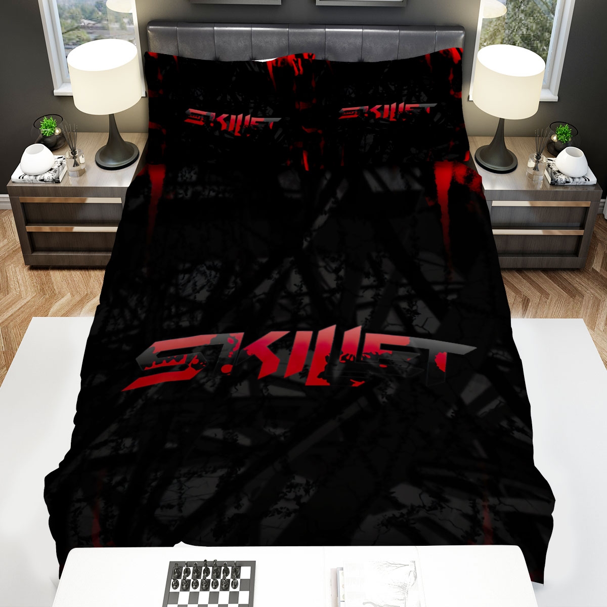 Skillet Red Logo Bed Sheets Spread Duvet Cover Bedding Set - Unique Anime Apparel for Fans