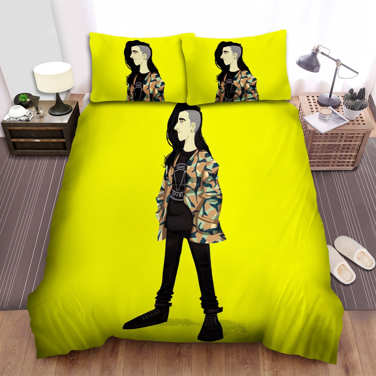 Skrillex Yellow Background Bed Sheets Spread Duvet Cover Bedding Set - Unique Anime Apparel for Fans