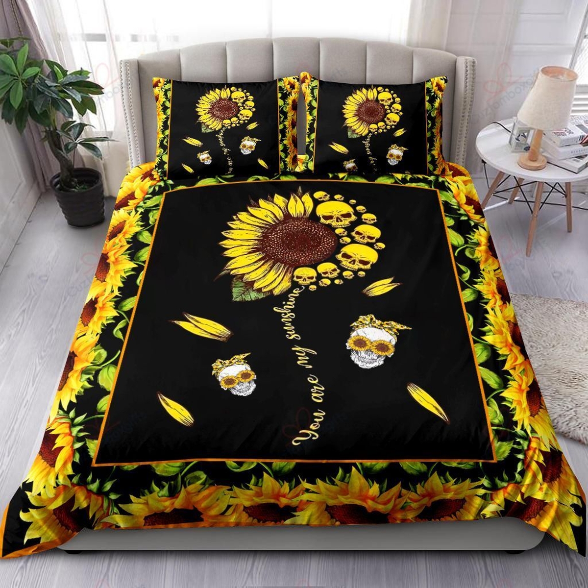 Skull And Sunflower You Are My Sunshine Bedding Set Bed Sheets Spread Duvet Cover Bedding Set - Unique Anime Apparel for Fans