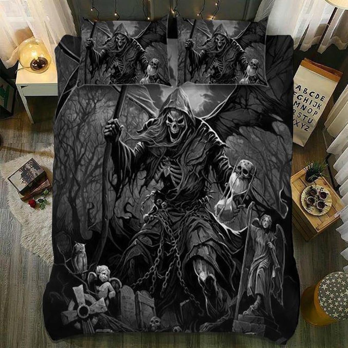 Skull Bedding Set - Grim Reaper Day Of The Death (Duvet Cover & Pillow Cases) - Unique Anime Apparel for Fans